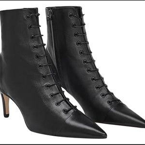 Zara Leather Lace Up Bootie Pointed Toe